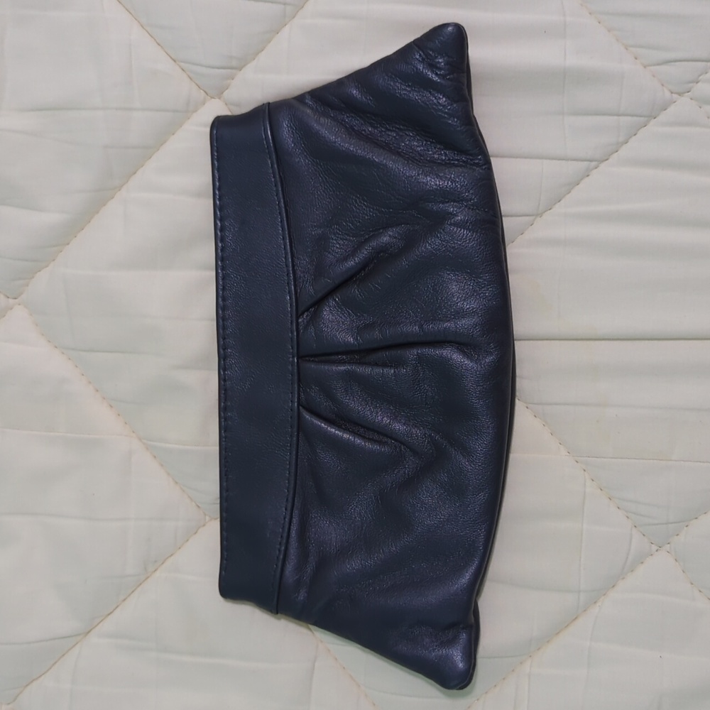 Lauren Merkin Black Leather Pleated Clutch